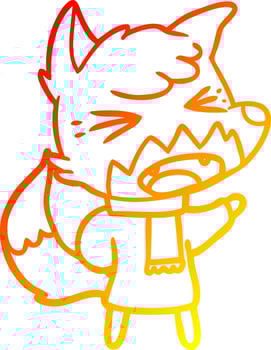 warm gradient line drawing angry cartoon fox vector