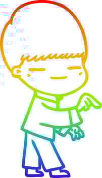 rainbow gradient line drawing cartoon smug boy vector