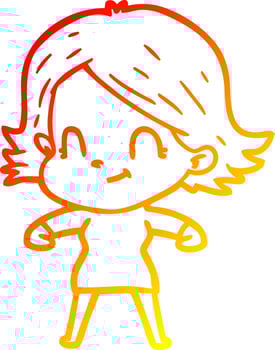 warm gradient line drawing cartoon friendly girl vector