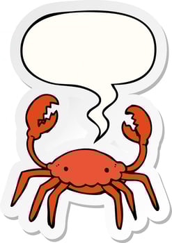 cartoon crab and speech bubble sticker vector