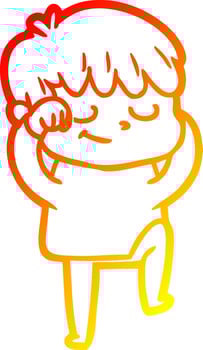 warm gradient line drawing cartoon happy boy vector
