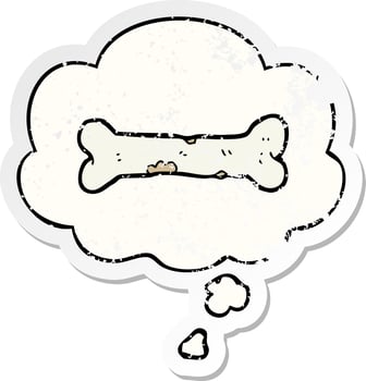 cartoon bone and thought bubble as a distressed worn sticker vector