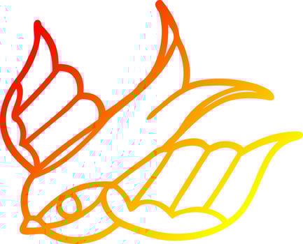 warm gradient line drawing cartoon tattoo swallow symbol vector