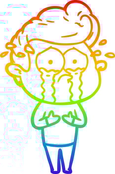rainbow gradient line drawing cartoon crying man vector