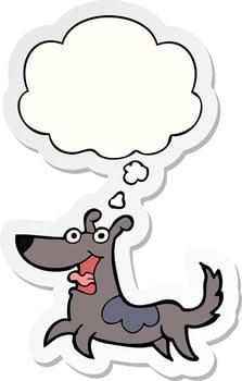 happy dog cartoon and thought bubble as a printed sticker vector