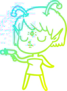 cold gradient line drawing cartoon alien girl vector