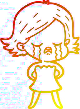 warm gradient line drawing cartoon girl crying vector