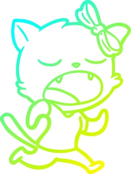 cold gradient line drawing cartoon yawning cat vector