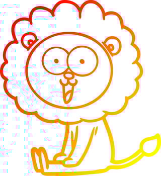 warm gradient line drawing happy cartoon lion vector
