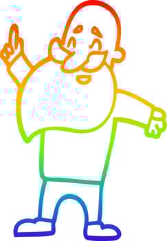 rainbow gradient line drawing cartoon man with beard vector