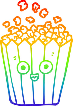 rainbow gradient line drawing cartoon popcorn vector