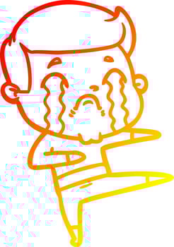 warm gradient line drawing cartoon man crying vector