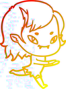 warm gradient line drawing cartoon friendly vampire girl running vector