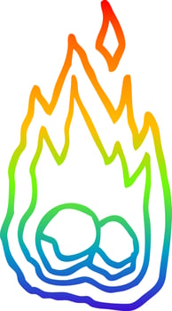 rainbow gradient line drawing cartoon burning coals vector