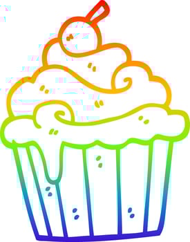 rainbow gradient line drawing cartoon cup cake vector