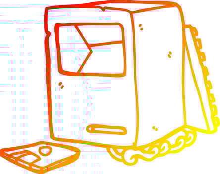 warm gradient line drawing cartoon broken old computer vector