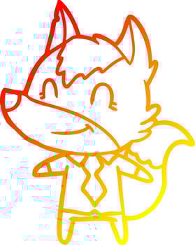 warm gradient line drawing friendly cartoon wolf office worker vector