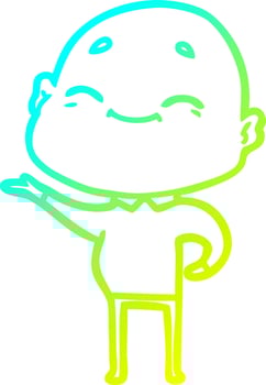 cold gradient line drawing happy cartoon bald man vector