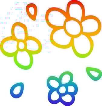 rainbow gradient line drawing cartoon decorative flowers vector