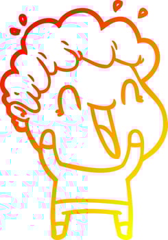 warm gradient line drawing cartoon happy man vector