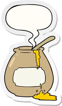 cartoon honey pot and speech bubble sticker vector