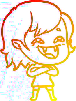 warm gradient line drawing cartoon laughing vampire girl vector