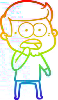 rainbow gradient line drawing cartoon shocked man vector