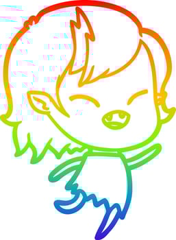 rainbow gradient line drawing cartoon laughing vampire girl vector