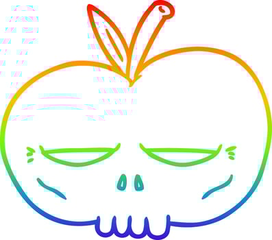rainbow gradient line drawing cartoon spooky skull apple vector