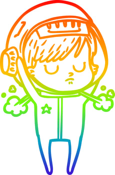 rainbow gradient line drawing cartoon astronaut woman vector
