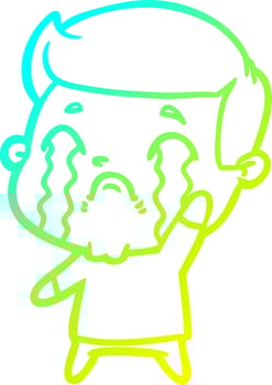cold gradient line drawing cartoon man crying vector