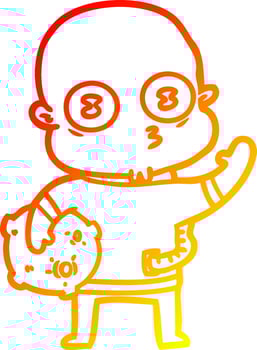 warm gradient line drawing waving weird bald spaceman vector