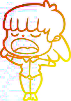 warm gradient line drawing cartoon woman talking loudly vector
