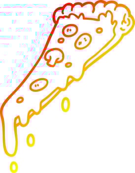 warm gradient line drawing cartoon pizza slice vector