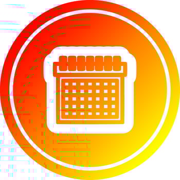 monthly calendar circular in hot gradient spectrum vector