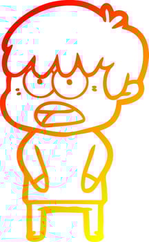 warm gradient line drawing worried cartoon boy vector