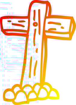 warm gradient line drawing cartoon wooden cross vector