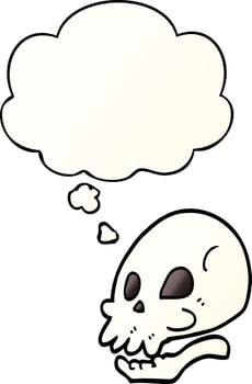 cartoon skull and thought bubble in smooth gradient style vector
