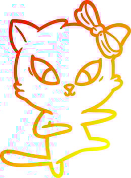 warm gradient line drawing cartoon cat vector