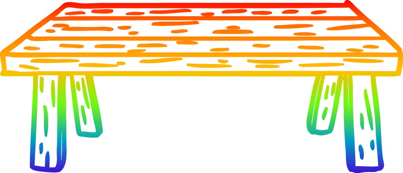 rainbow gradient line drawing wooden table vector