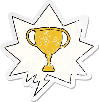 cartoon sports trophy and speech bubble distressed sticker vector