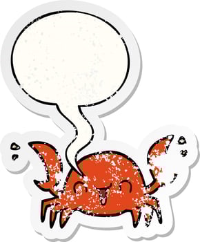 cartoon crab and speech bubble distressed sticker vector