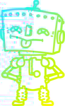 cold gradient line drawing cartoon robot vector
