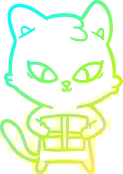 cold gradient line drawing cute cartoon cat vector