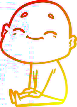 warm gradient line drawing happy cartoon bald man vector