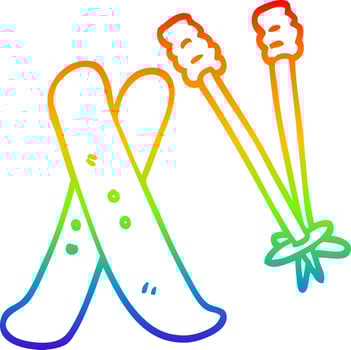rainbow gradient line drawing cartoon ski and poles vector