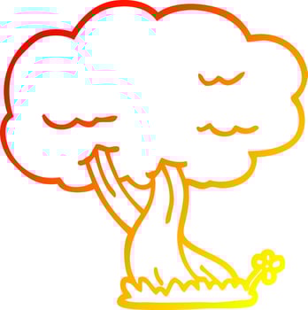 warm gradient line drawing cartoon tree vector
