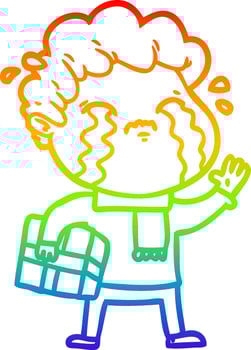 rainbow gradient line drawing cartoon man crying vector