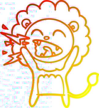 warm gradient line drawing cartoon roaring lion vector