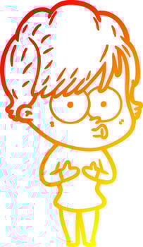 warm gradient line drawing cartoon woman vector
